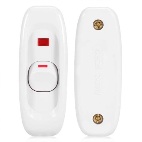 Sollbry Interruptor de luz compacto de plástico blanco con cable incorporado, interruptor de luz basculante, interruptor de alimentación CA 250 V 10 A, interruptor de cable unipolar, luz indicadora