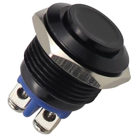 Sollbry Interruptor pulsador metálico de 220 V, 16 mm, resistente al agua, de acero inoxidable, redondo, con reinicio automático, normalmente abierto, de cabezal alto (negro)