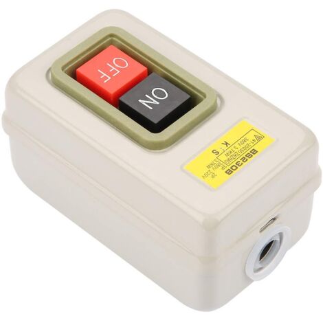 Sollbry Interruptor trifásico de 25 A, interruptor de botón pulsador de encendido y apagado de 3 polos con autobloqueo de hierro y plástico, CA 380 V, 3,7 kW, BS230B