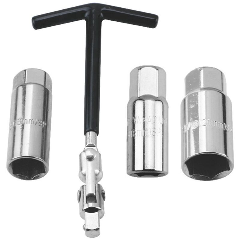 Sollbry - Jeu de 4 clés à bougie d'allumage 16/18/21 mm, clé à bougie universelle pour voiture et moto, extracteur de bougies d'allumage, jeu de clés
