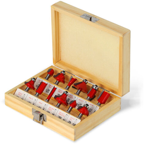Sollbry Juego de 12 brocas de carburo de tungsteno con vástago de 6 mm para ranurado y corte de carpintería (con broca recta, broca cóncava y broca de chaflán)
