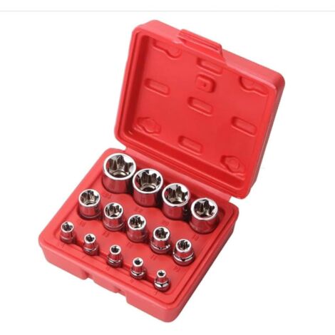 Sollbry Juego de 14 vasos Torx hembra con estuche, 1/4", 3/8", 1/2". Juego de vasos Torx E4-E24