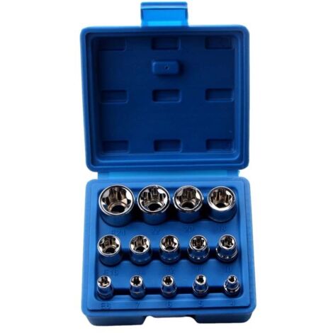 Sollbry Juego de 14 vasos Torx hexagonales hembra E-Torx E4-E24