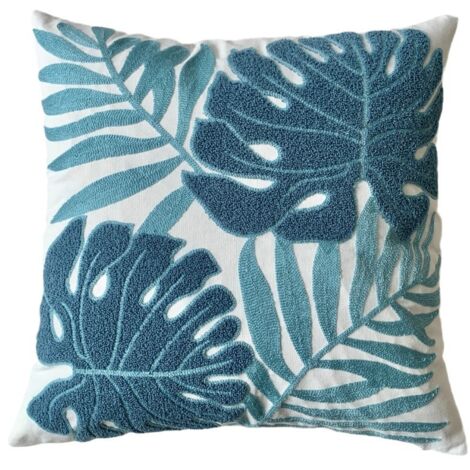 Sollbry Juego de 2 fundas de cojín de algodón con hojas de palmera tropicales bordadas, 45 x 45 cm, decoración rústica para dormitorio, sofá, sala de estar, silla de jardín.