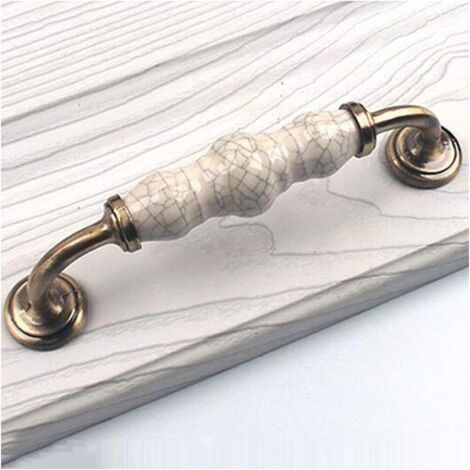 Sollbry Juego de 2 tiradores de cerámica para muebles, con diseño de grietas y tornillos para armarios, alacenas y cajones (distancia entre centros de 128 mm).