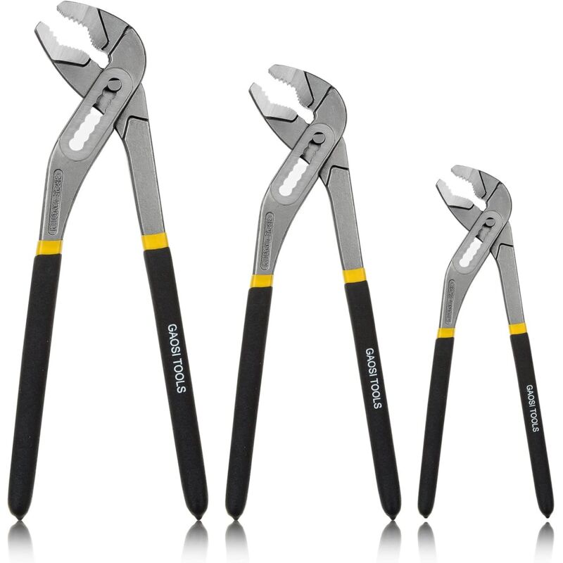 Juego de 3 alicates ajustables de agarre múltiple para bombas de agua (200 mm, 250 mm y 300 mm) - Acero al cromo-vanadio - Tratamiento antioxidante