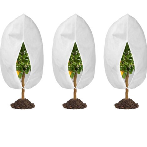 Sollbry Juego de 3 fundas de invierno para plantas de exterior (60 x 80 cm)  Con cordón  Resistentes al frío, a la intemperie, cálidas y reutilizables