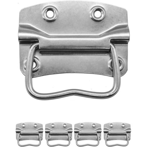 Sollbry Juego de 4 asas plegables de metal macizo para cajas - Acero inoxidable - Plateado - 90 x 64 mm