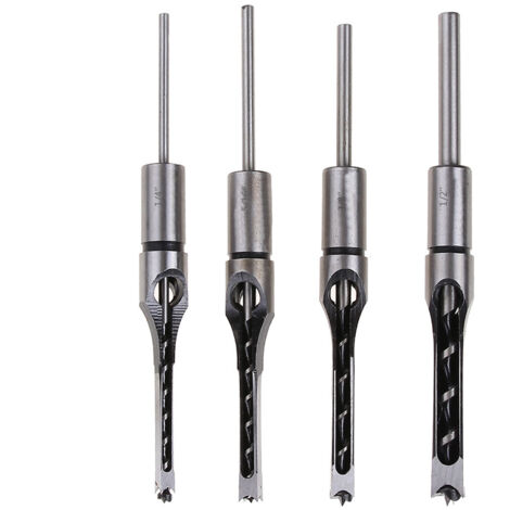 Sollbry Juego de 4 brocas para agujeros cuadrados, brocas para madera con agujeros cuadrados, cincel para mortaja y perforación de agujeros cuadrados