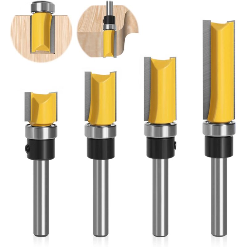 Juego de 4 brocas para enrutador de 8 mm, broca para enrutador de metal para madera, para madera maciza, herramienta de corte profesional para
