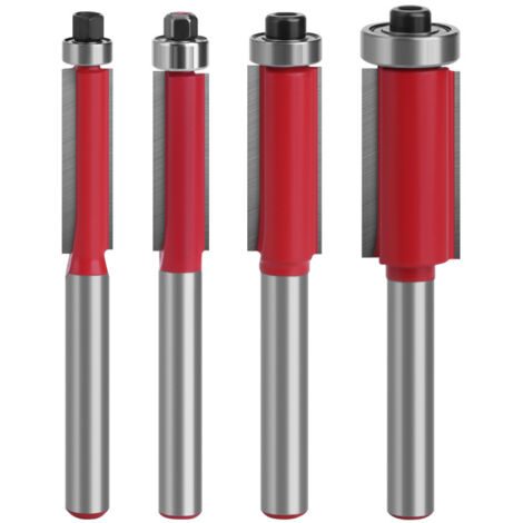 Sollbry Juego de 4 brocas para fresadora de metal para madera, vástago de 6,35 mm, brocas para corte al ras con rodamiento superior, para carpintería, para cortes al ras de bricolaje.