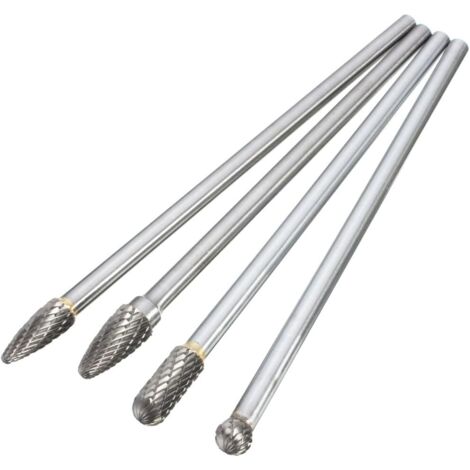 Sollbry Juego de 4 fresas rotativas de carburo de tungsteno de doble corte, vástago de 6 mm, cabezal de pulido de madera para grabado, pulido y tallado (154-160 mm)