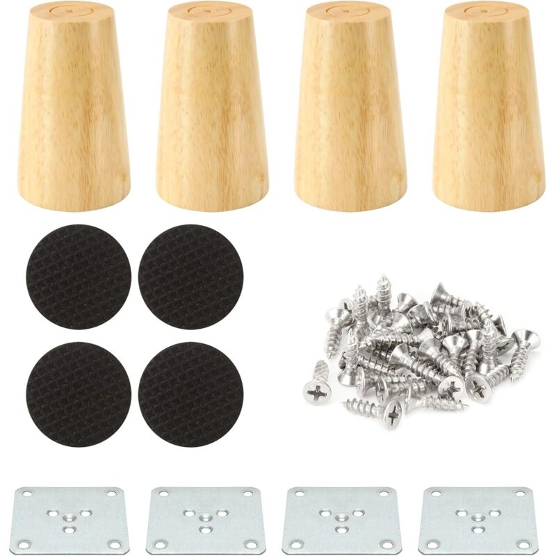 Sollbry - Juego de 4 patas de madera para muebles de 8 cm, pata recta de madera para sofá, pata de cama de madera con alfombrilla antideslizante,
