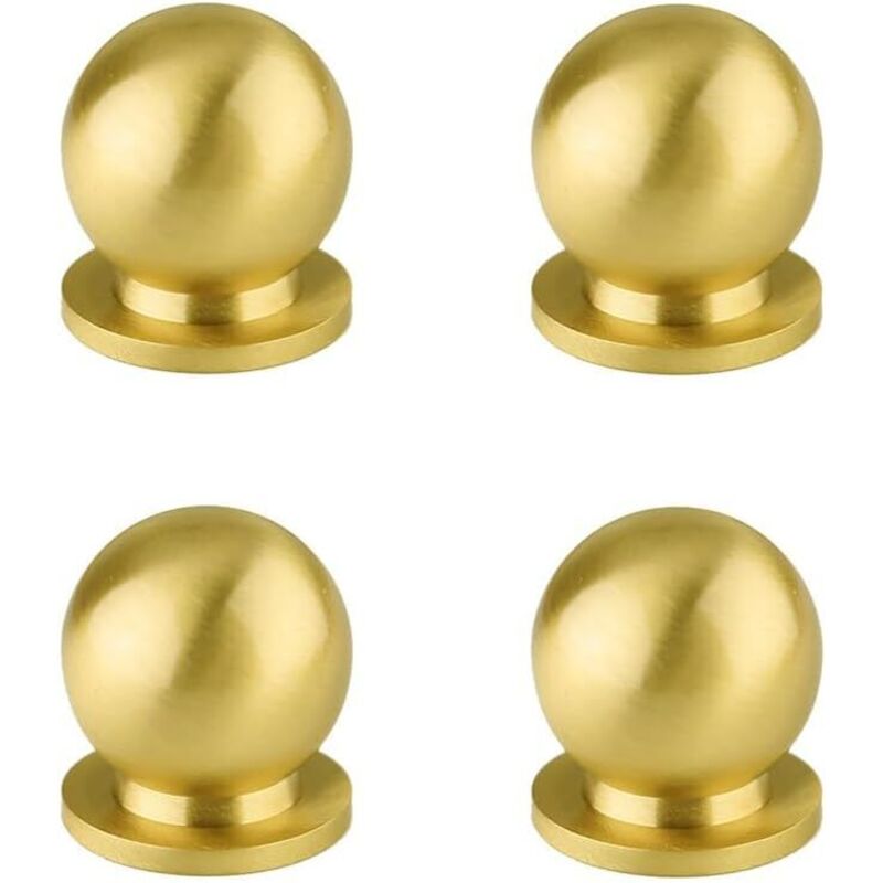 Sollbry - Juego de 4 pomos redondos de latón macizo antiguo para cajón de gabinete con tirador minimalista moderno pequeño (dorado)