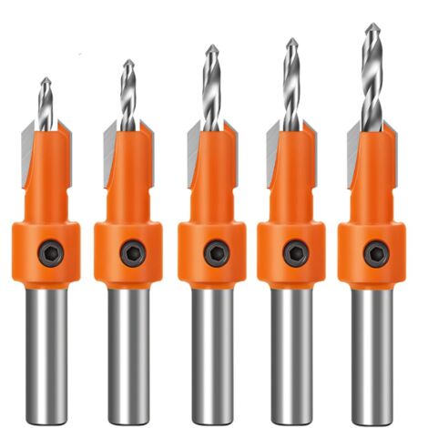 Sollbry Juego de 5 brocas avellanadoras para madera, brocas avellanadoras HSS para carpintería.
