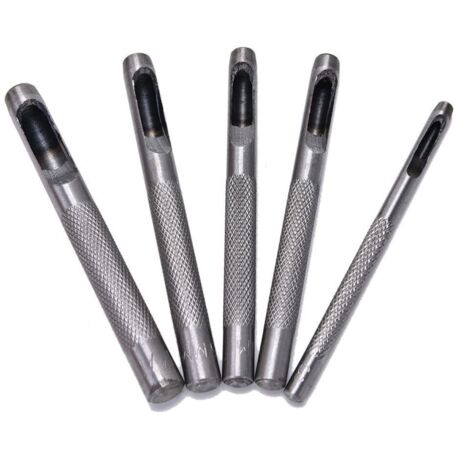 Sollbry Juego de 5 punzones huecos de acero para bricolaje, juntas, orificios para cinturón, herramientas de perforación de cuero de 2 mm, 3 mm, 4 mm, 6 mm y 8 mm.