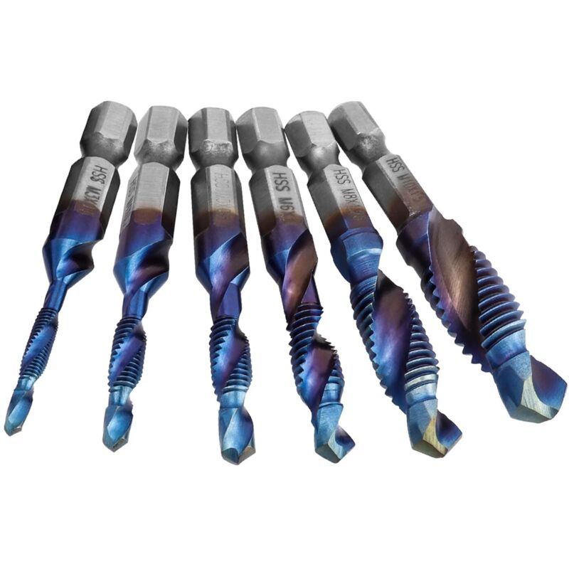 Sollbry - Juego de 6 brocas de macho de roscar con vástago hexagonal cónico, macho de roscar métrico M3-M10, macho de roscar con flauta espiral de