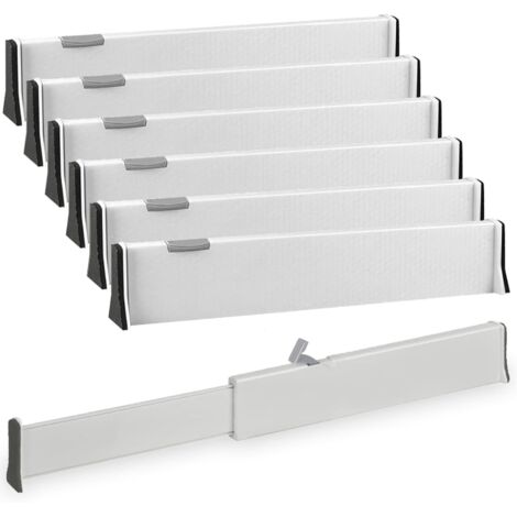 Sollbry Juego de 6 divisores expandibles para cajones de cocina (37,8-54 cm de alto - 6 cm de alto). Divisores ajustables de plástico para cajones de ropa, organizador para cubiertos, tocador y escrit