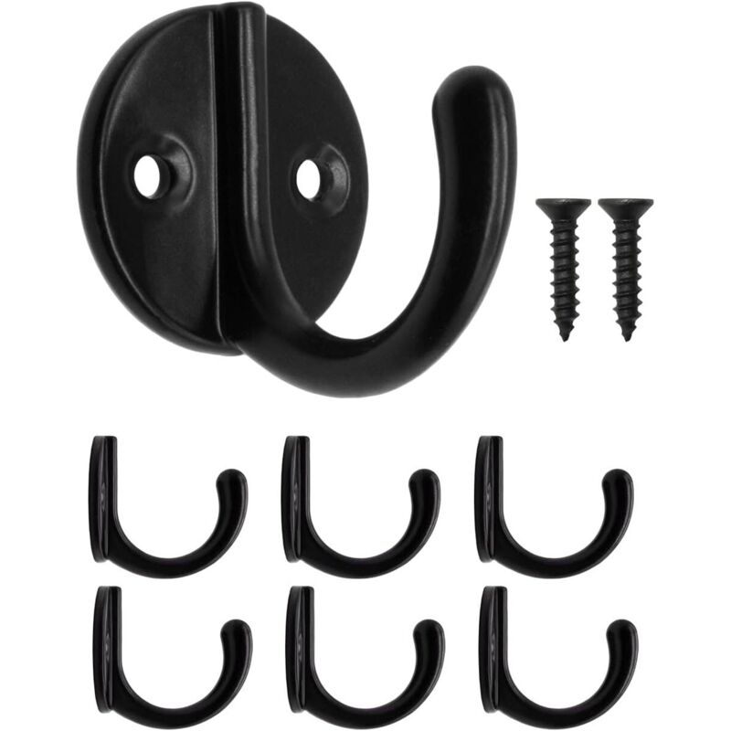Sollbry - Juego de 6 ganchos de hierro para perchero, toallas, color negro