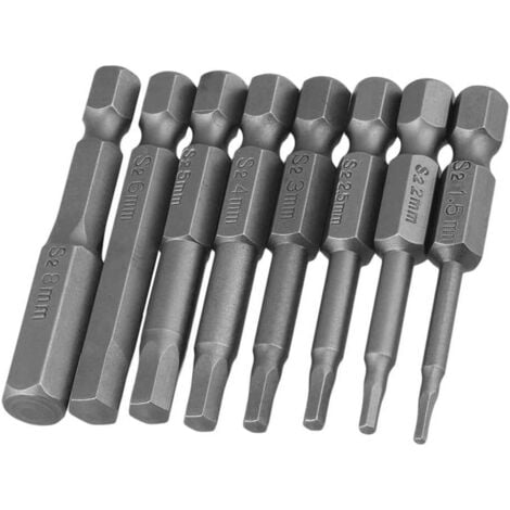 Sollbry Juego de 8 puntas de destornillador hexagonales magnéticas de 50 mm, puntas de destornillador hexagonales de acero S2, H1.5-H8, vástago hexagonal de 1/4 de pulgada.