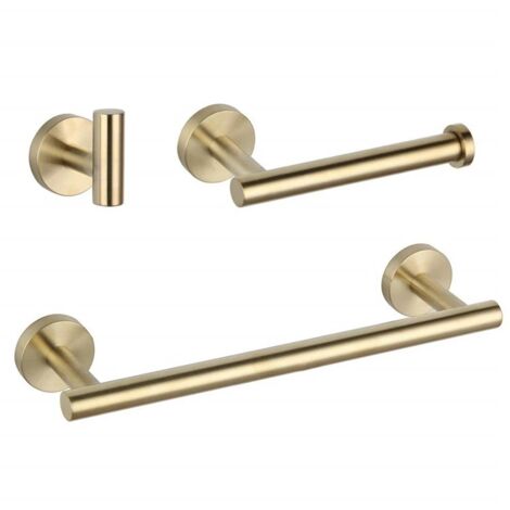 Sollbry Juego de accesorios de baño de 3 piezas: toallero de 30,5 cm, portarrollos de papel higiénico y perchero, dorado cepillado.