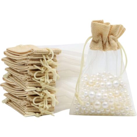 Sollbry Jute-Organzabeutel, 24 Stück, 10 x 15 cm, Geschenk-Organzabeutel mit wiederverwendbarem Kordelzug für Hochzeiten, Schmuck, Süßigkeiten, Festivals