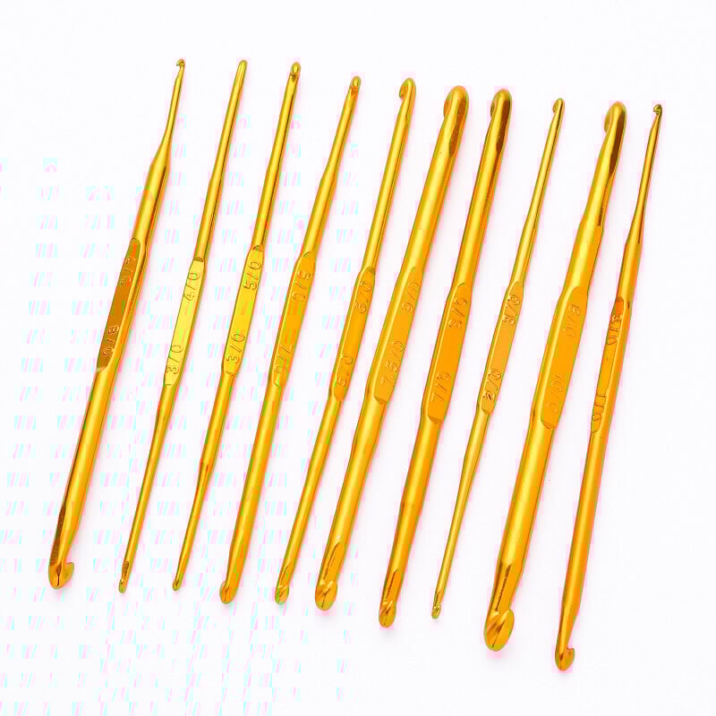 Image of Kit da 10 uncinetti a doppia estremità, ferri da uncinetto dorati, ferri da maglia per maglioni, attrezzo fai da te per lavorare a maglia a mano (10