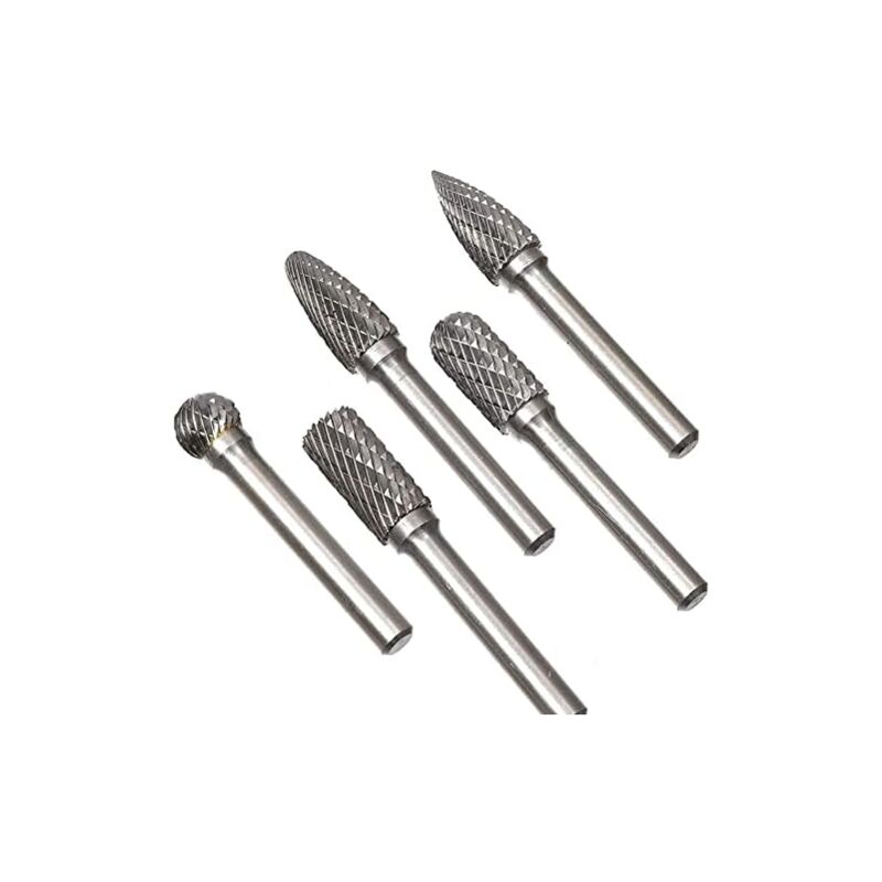 Kit de 5pcs Fraises Rotatives Double Coupe Tige 6mm Tête 10mm Outil Perceuse Ponceuse Electrique Pour la sculpture sur métal, le polissage, la