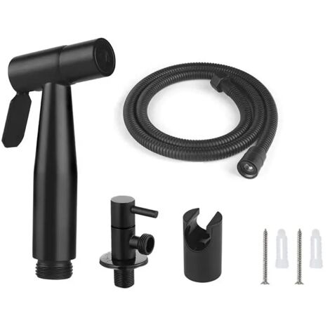 Sollbry Kit de ducha para inodoro, manguera de 1,5 m y soporte, adaptadores G1/2, color negro