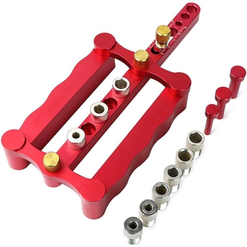 Sollbry - Kit de gabarit de perçage pour le travail du bois - 6/8/10 mm - Outil de menuiserie (rouge)