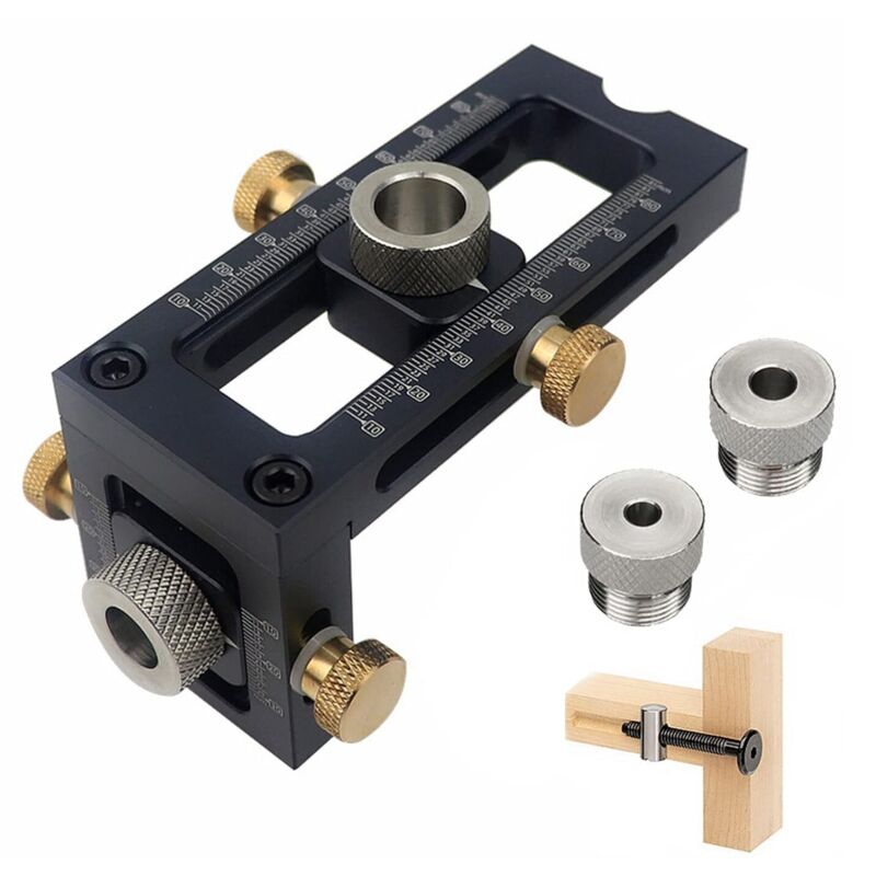 Sollbry Kit de guía de espiga para tornillos de carpintería ajustable 2 en 1, con 4 orificios de 6/8/10/12 mm, para cama, gabinete y localizador de