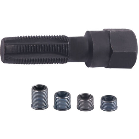 Sollbry Kit de reparación de roscas de bujías (5 piezas, M14 x 1,25), kit para reenroscar culatas, reenroscar bujías, herramienta de reparación de roscas de escariador de cilindros de 14 mm