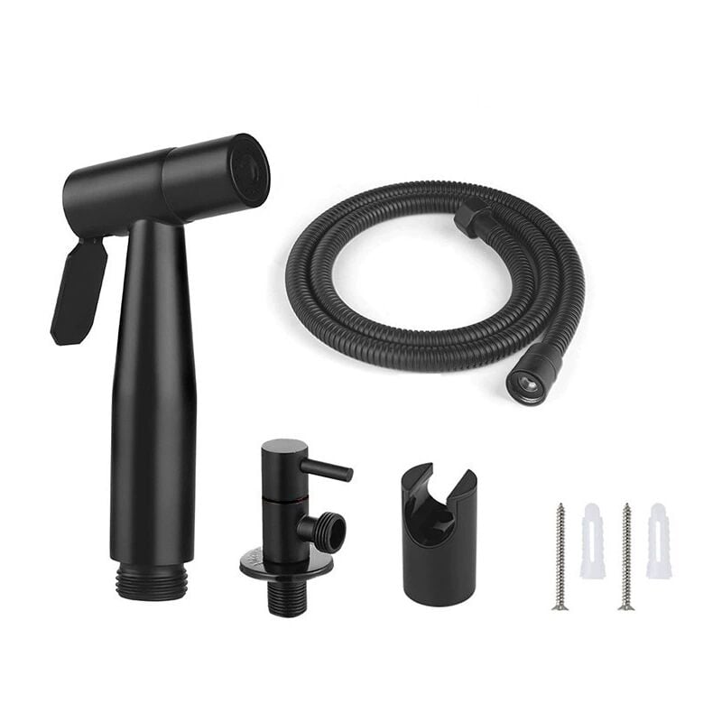 Kit Douchette wc , Tuyau de 1,5 m et Support, Adaptateurs de G1/2 ,noir - Sollbry