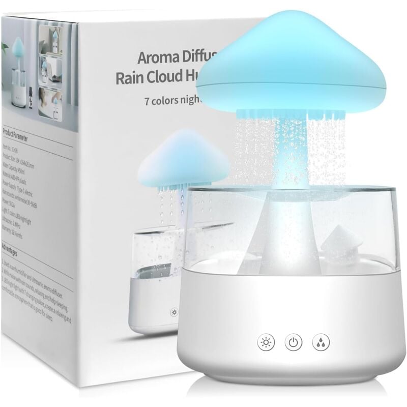 Sollbry - Lampe Pluie Humidificateur d'air 450 ml, Diffuseur huiles essentielles, Rain-Cloud humidificateur avec 7 lumières led de Couleur, Lampe