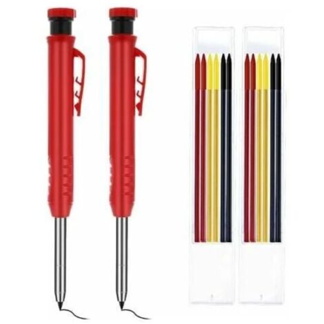 Sollbry Lápiz de carpintero sólido, 2 portaminas mecánicas de carpintería con 12 minas, marcador profundo, rotulador sólido para dibujar, trazar y trabajar la madera.