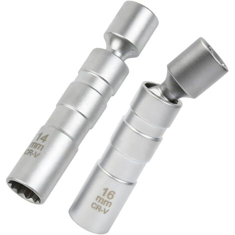 Sollbry Llave de bujía de 16 mm/14 mm, llave de bujía magnética, llave de bujía de junta universal magnética para extraer bujías de automóviles, llave de bujía de 14 mm/16 mm