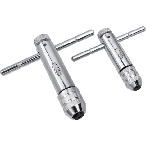 Sollbry Llave de machos de 2 piezas con mango en T, escariador de machos deslizante, portamachos ajustable, llave de trinquete reversible, roscado manual M3-M8 / M5-M12