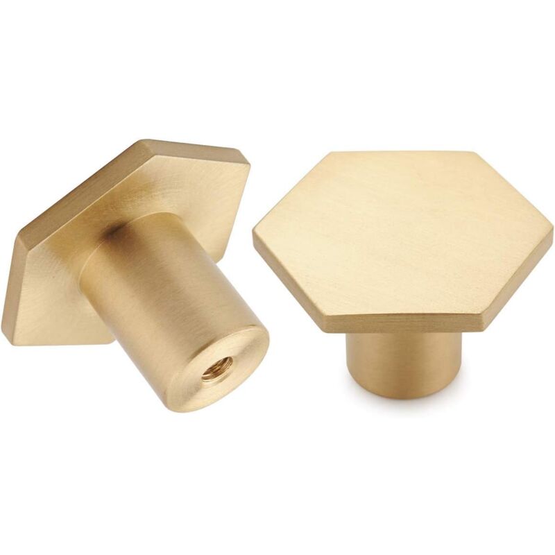 Lot de 10, Boutons de Meuble en Laiton Brossé, Boutons de Tiroir de Commode en Or, Pour Armoires, Placards, Salle, Bain et Cuisine, 34 x 20mm