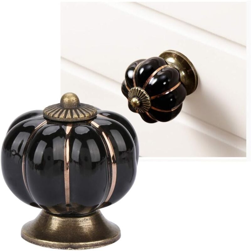 Lot de 10 boutons de porte en céramique vintage en forme de citrouille Noir - Sollbry