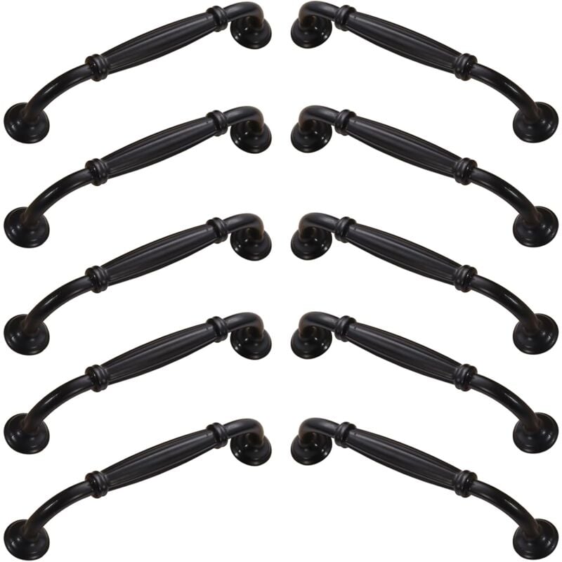 Sollbry - Lot de 10 poignées de porte d'armoire - En alliage d'aluminium - Avec vis - Pour cuisine, chambre à coucher et meubles - Noir - 128 mm