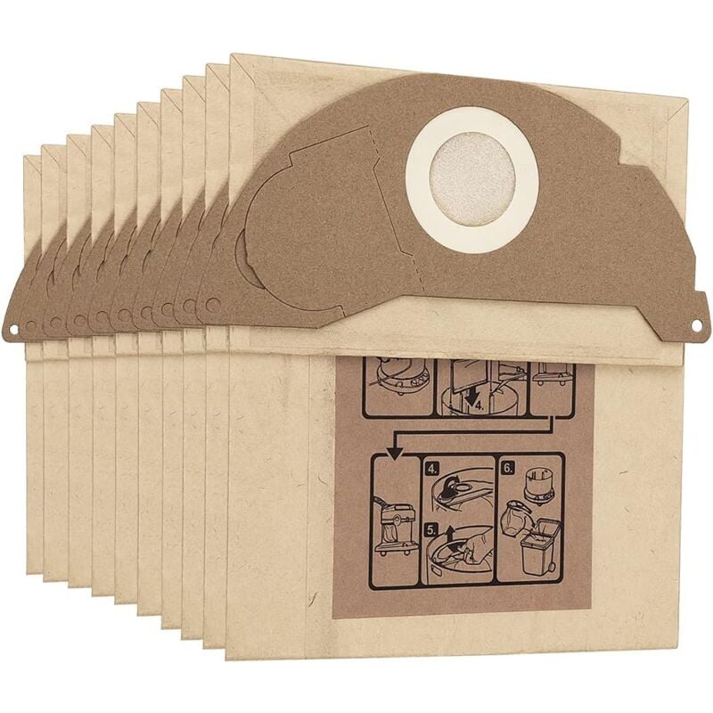 Lot de 10 Sacs pour Kärcher WD2 MV2 WD2250 A2004 A2054 Aspirateur Sacs à Poussière de Rechange Kit 6.904-322.0 - Sollbry