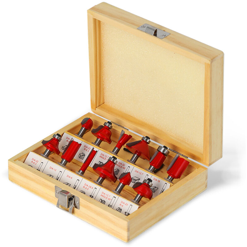 Lot de 12 embouts de défonceuse, tige de 6 mm, en carbure de tungstène, pour le travail du bois, la coupe, les rainures (avec embout droit, Cove