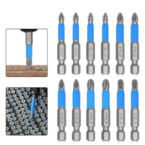Sollbry Lot de 12 embouts de tournevis magnétiques S2 en acier Embouts de tournevis à tige 1/4 Hexagonal 50 mm Tournevis magnétique PZ1-PZ3, PH1-PH3 pour tournevis électrique et perceuse