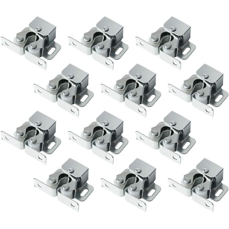 Sollbry - Lot de 12 loquets à double rouleau avec lance, loquet à rouleau robuste pour portes d'armoires et placards (argent)