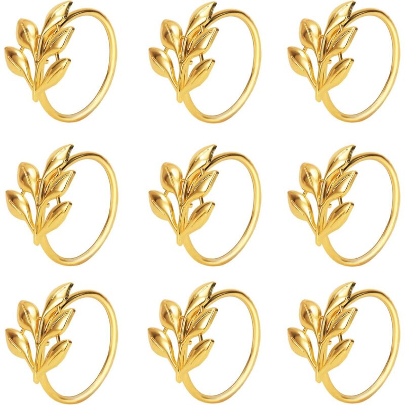 Sollbry - Lot de 18 ronds de serviette en métal doré pour serviettes de table pour fêtes quotidiennes (Ye Zi-Gold 18)
