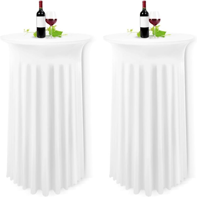 Lot de 2 Blanche Housse pour Table Haute, Nappe Mange Debout 80 x 110 cm, Blancher Nappe Jupe Plissée Extensibles en Spandex pour Cocktail Mariage