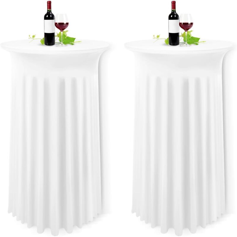 Lot de 2 Blanche Housse pour Table Haute, Nappe Mange Debout 80 x 110 cm, Blancher Nappe Jupe Plissée Extensibles en Spandex pour Cocktail Mariage
