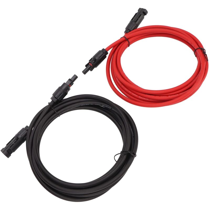 Lot de 2 câbles d'extension solaires avec connecteur 2,5 mm avec connecteurs femelle et mâle pour système solaire photovoltaïque (5 m, noir, rouge)