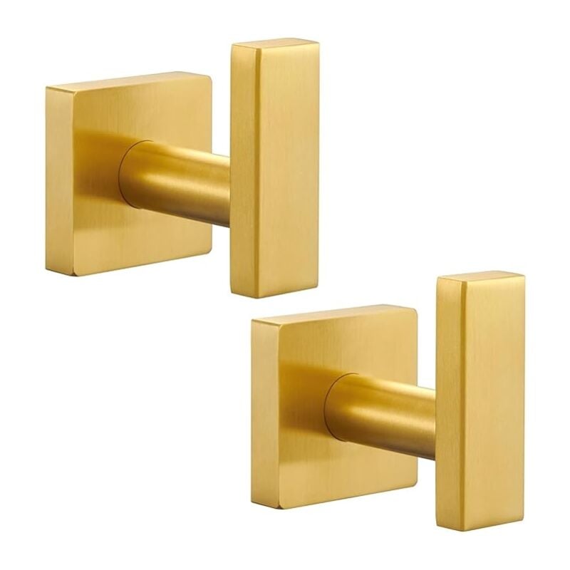 Sollbry - Lot de 2 crochets de porte en acier inoxydable pour salle de bain, manteau et peignoir (laiton brossé doré)