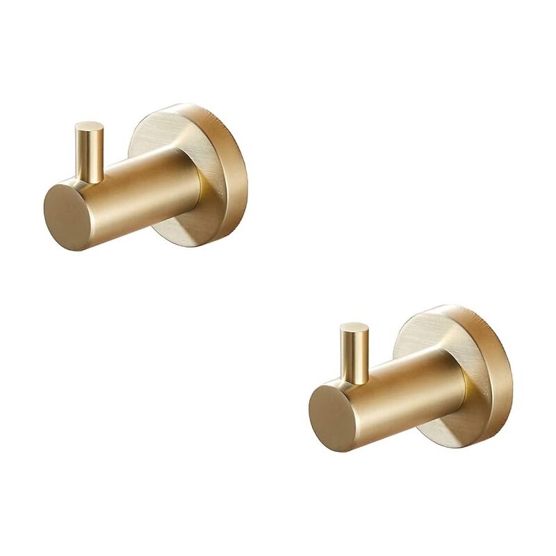 Sollbry - Lot de 2 crochets muraux modernes en acier inoxydable SUS304 doré brossé